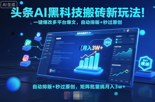 头条AI黑科技搬砖新玩法！一键爆改多平台爆文，自动排版+秒过原创，矩阵批量搞月入3w+【揭秘】祝你网-副业赚钱-互联网创业-资源整合祝你网