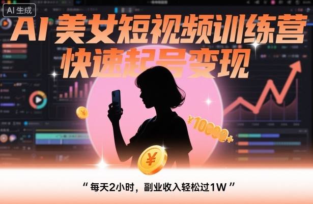 AI美女短视频训练营，快速起号变现，每天2小时，副业收入轻松过1W祝你网-副业赚钱-互联网创业-资源整合祝你网