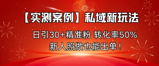 【实测案例】私域新玩法，日引30+精准粉，转化率50%，新人照做也能出单！祝你网-副业赚钱-互联网创业-资源整合祝你网