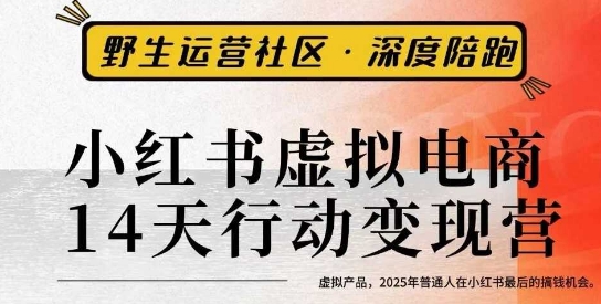 小红书虚拟电商14天变现训练营3.0，​虚拟产品，2025年普通人在小红书最后的搞钱机会祝你网-副业赚钱-互联网创业-资源整合祝你网