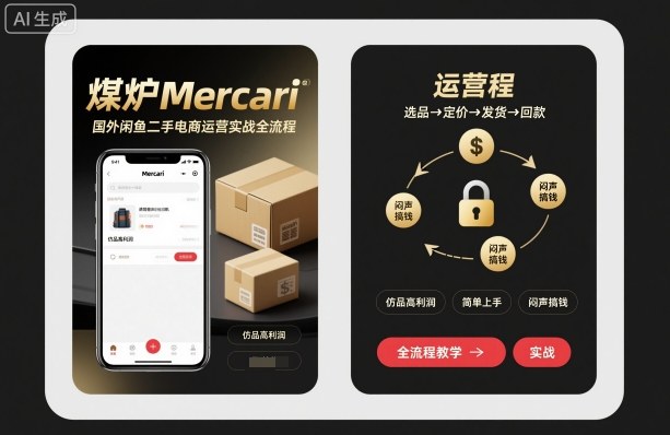 煤炉Mercari国外闲鱼二手电商运营实战全流程，仿品高利润，简单上手，闷声搞钱祝你网-副业赚钱-互联网创业-资源整合祝你网