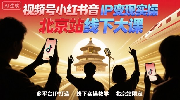 视频号小红书抖音IP变现实操北京站线下大课，40+行业短视频高变现姿势，100+IP高变现实操技术祝你网-副业赚钱-互联网创业-资源整合祝你网