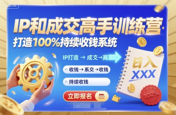 带你成为IP和成交高手的训练营，打造100%持续收钱系统祝你网-副业赚钱-互联网创业-资源整合祝你网