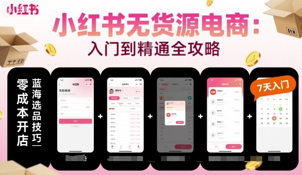 小红书无货源电商，入门到精通，开店+选品+笔记+剪辑+赛道+内容祝你网-副业赚钱-互联网创业-资源整合祝你网