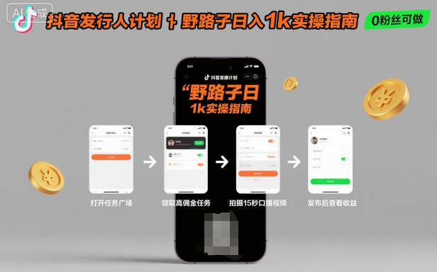 抖音发行人计划全新野路子玩法，随时随地，只要有手机，就能操作，日入1k+【揭秘】祝你网-副业赚钱-互联网创业-资源整合祝你网