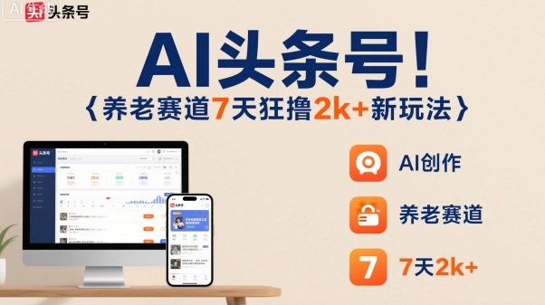 AI头条号，7天狂撸2k+，做养老赛道，新风口新玩法祝你网-副业赚钱-互联网创业-资源整合祝你网