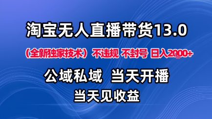 淘宝无人直播13.0，公域私域技术，不封号，不违规布局下半年旺季赛道，日入1K+（独家技术）【揭秘】祝你网-副业赚钱-互联网创业-资源整合祝你网