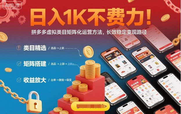 日入1K不费力！拼多多虚拟类目矩阵化运营方法，长效稳定变现路径祝你网-副业赚钱-互联网创业-资源整合祝你网