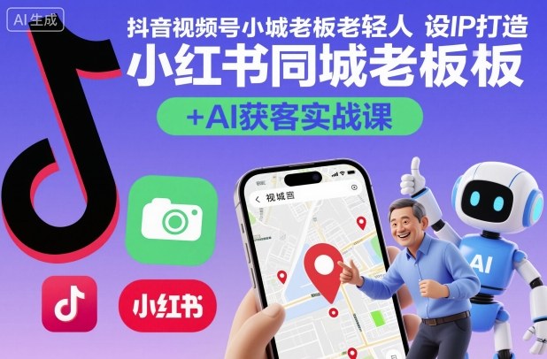 抖音视频号小红书同城老板轻人设IP打造+AI获客实战课，人设打造-算法拆解-拍摄剪辑-内容运营-AI创作祝你网-副业赚钱-互联网创业-资源整合祝你网