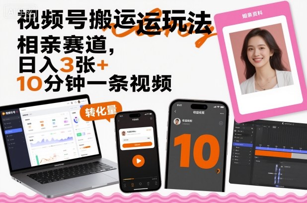 视频号搬运玩法，相亲赛道，日入3张+，10分钟一条视频祝你网-副业赚钱-互联网创业-资源整合祝你网