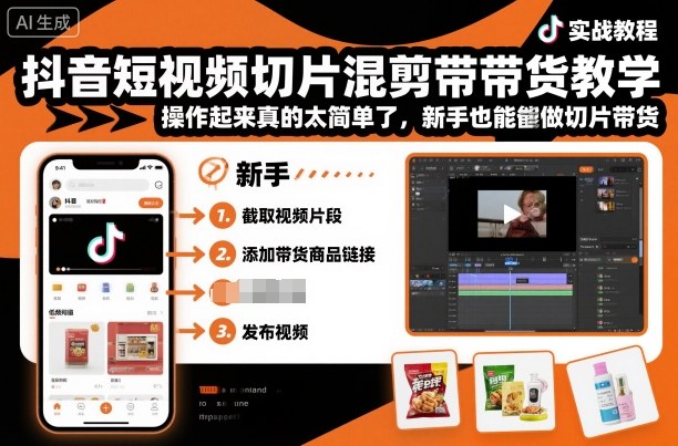 抖音短视频切片混剪带货教学，操作起来真的太简单了，新手也能做切片带货祝你网-副业赚钱-互联网创业-资源整合祝你网