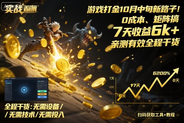 游戏打金10月中旬新路子！0成本、矩阵搞，7天收益6k+，亲测有效全程干货【揭秘】祝你网-副业赚钱-互联网创业-资源整合祝你网