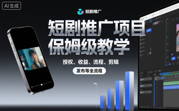 短剧推广项目保姆级教学，授权、收益、流程、剪辑，发布等全流程祝你网-副业赚钱-互联网创业-资源整合祝你网