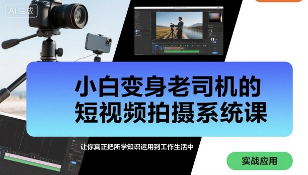 小白变身老司机的短视频拍摄系统课，让你真正把所学知识运用到工作生活中祝你网-副业赚钱-互联网创业-资源整合祝你网