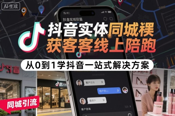 抖音实体同城获客线上陪跑，从0到1学抖音一站式解决方案祝你网-副业赚钱-互联网创业-资源整合祝你网