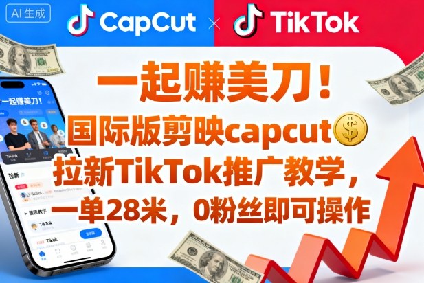一起賺美刀！国际版剪映capcut拉新TikTok推广教学，一单28米，0粉丝即可操作（附推广入口和教学）祝你网-副业赚钱-互联网创业-资源整合祝你网