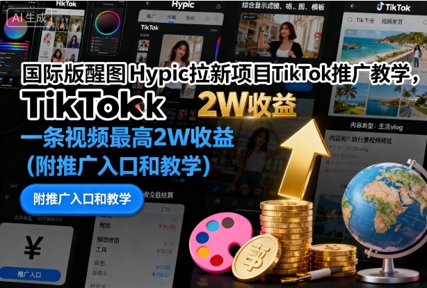 国际版醒图Hypic拉新项目TikTok推广教学，一条视频最高2W收益（附推广入口和教学）祝你网-副业赚钱-互联网创业-资源整合祝你网