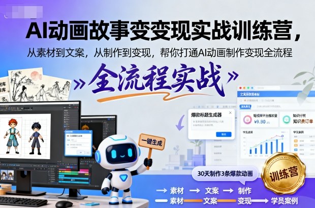 AI动画故事变现实战训练营，从素材到文案，从制作到变现，帮你打通AI动画制作变现全流程祝你网-副业赚钱-互联网创业-资源整合祝你网
