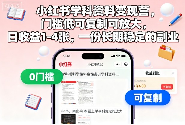 1-470.jpg 小红书学科资料变现营,门槛低可复制可放大,日收益1-4张,一份长期稳定的副业
