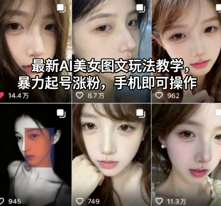 最新AI美女图文玩法教学，暴力起号涨粉，手机即可操作祝你网-副业赚钱-互联网创业-资源整合祝你网