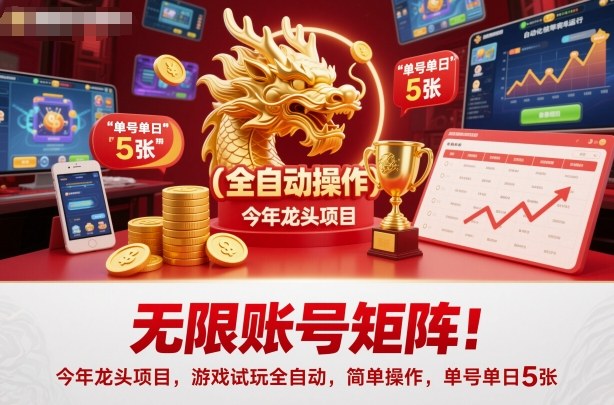 无限账号矩阵！今年龙头项目，游戏试玩全自动，简单操作，单号单日5张祝你网-副业赚钱-互联网创业-资源整合祝你网