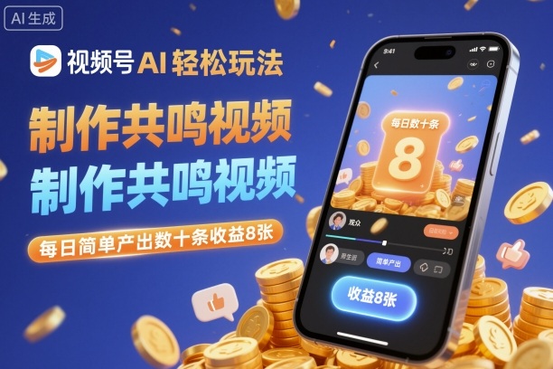 视频号AI轻松玩法，制作共鸣视频，每日简单产出数十条收益8张祝你网-副业赚钱-互联网创业-资源整合祝你网