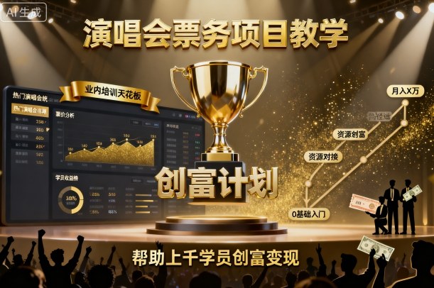 演唱会票务项目教学，业内培训天花板，帮助上千学员创富变现祝你网-副业赚钱-互联网创业-资源整合祝你网