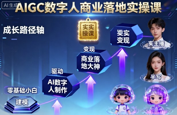 AIGC数字人商业落地实操课，从零基础小白到AI数字人大神祝你网-副业赚钱-互联网创业-资源整合祝你网