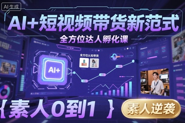 AI+短视频带货新范式全方位达人孵化课，素人也可以从0到1，全方位认知短视频带货祝你网-副业赚钱-互联网创业-资源整合祝你网