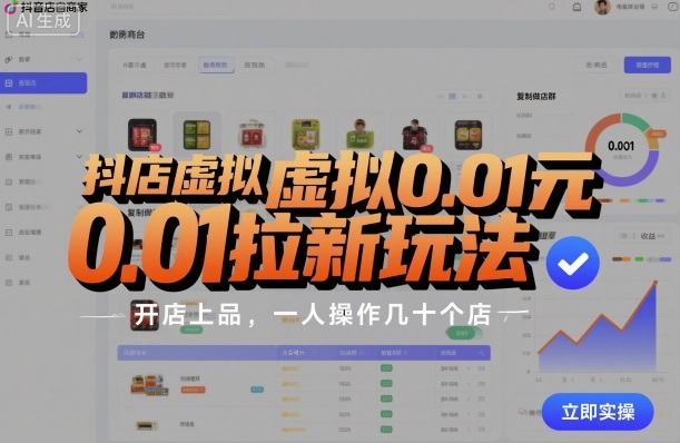 抖店虚拟0.01元拉新玩法，复制做店群，开店上品，一人操作几十个店祝你网-副业赚钱-互联网创业-资源整合祝你网