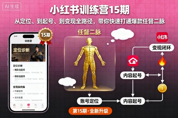 小红书训练营15期，从定位、到起号、到变现全路径，带你快速打通爆款任督二脉祝你网-副业赚钱-互联网创业-资源整合祝你网