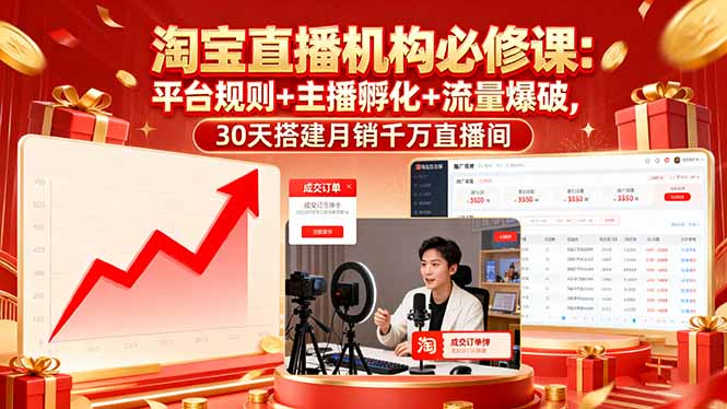 淘宝直播机构必修课：平台规则/主播孵化/流量爆破,30天搭建月销千万直播间祝你网-副业赚钱-互联网创业-资源整合祝你网