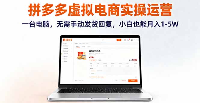 拼多多虚拟电商实操运营，一台电脑，无需手动发货回复，小白也能月入1-5W祝你网-副业赚钱-互联网创业-资源整合祝你网