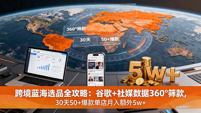 跨境蓝海选品全攻略：谷歌+社媒数据360°筛款,30天50+爆款单店月入额外5w+祝你网-副业赚钱-互联网创业-资源整合祝你网