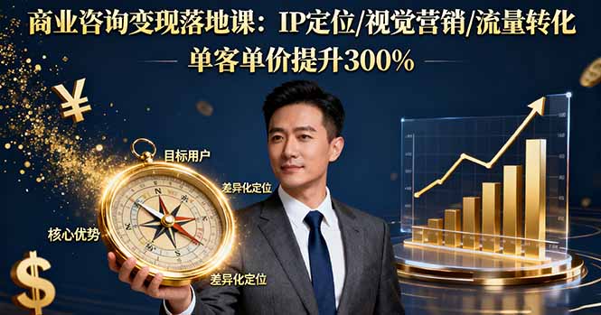 商业咨询变现落地课：IP定位/视觉营销/流量转化，单客单价提升300%祝你网-副业赚钱-互联网创业-资源整合祝你网