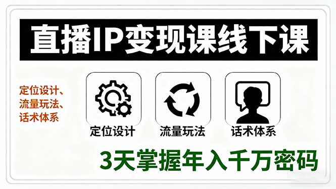 直播IP变现课线下课，定位设计、流量玩法、话术体系，3天掌握年入千万密码祝你网-副业赚钱-互联网创业-资源整合祝你网
