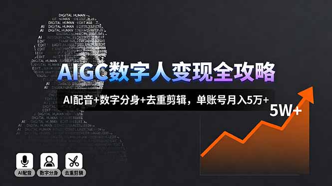 AIGC数字人变现全攻略，AI配音+数字分身+去重剪辑，单账号月入5万+祝你网-副业赚钱-互联网创业-资源整合祝你网