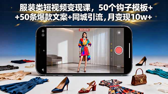 服装类短视频变现课，50个钩子模板+50条爆款文案+同城引流，月变现10w+祝你网-副业赚钱-互联网创业-资源整合祝你网