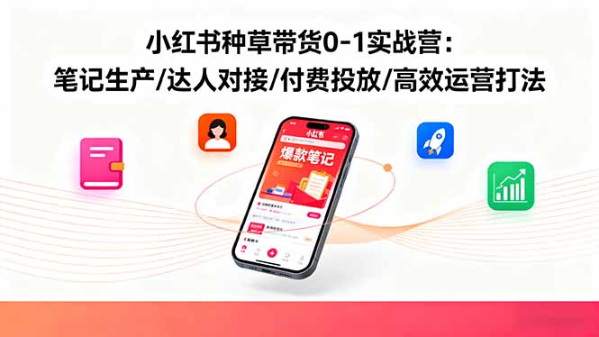 小红书种草带货0-1实战营：笔记生产/达人对接/付费投放/高效运营打法祝你网-副业赚钱-互联网创业-资源整合祝你网