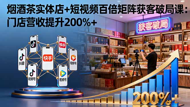 烟酒茶实体店+短视频百倍矩阵获客破局课：门店营收提升200%+祝你网-副业赚钱-互联网创业-资源整合祝你网