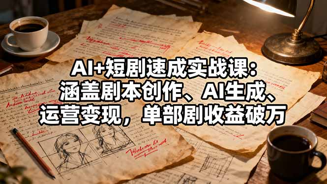 AI+短剧速成实战课：涵盖剧本创作、AI生成、运营变现，单部剧收益破万祝你网-副业赚钱-互联网创业-资源整合祝你网