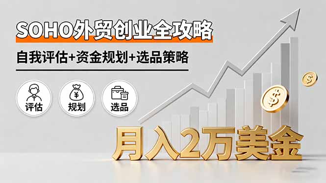 SOHO外贸创业全攻略，自我评估+资金规划+选品策略，月入2万美金祝你网-副业赚钱-互联网创业-资源整合祝你网
