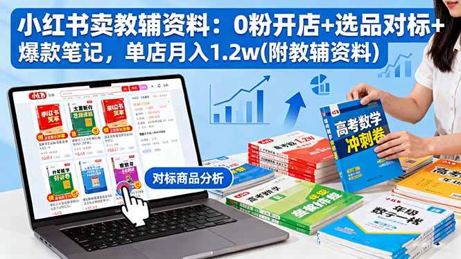 小红书卖教辅资料：0粉开店+选品对标+爆款笔记，单店月入1.2w(附教辅资料祝你网-副业赚钱-互联网创业-资源整合祝你网