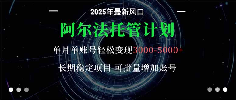 阿尔法托管计划 单账号月入3000-5000，长期稳定项目，新手小白轻松上手。祝你网-副业赚钱-互联网创业-资源整合祝你网