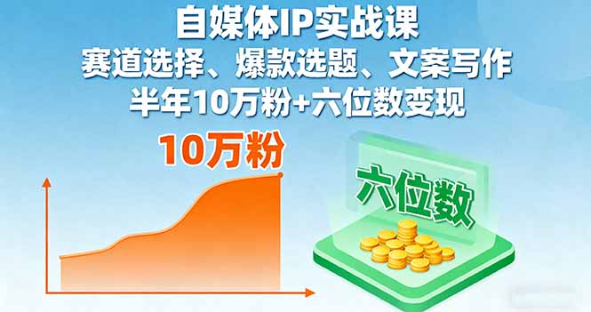 自媒体IP实战课，赛道选择、爆款选题、文案写作，半年10万粉+六位数变现祝你网-副业赚钱-互联网创业-资源整合祝你网