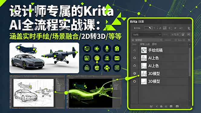 设计师专属的Krita AI全流程实战课：涵盖实时手绘/场景融合/2D转3D/等等祝你网-副业赚钱-互联网创业-资源整合祝你网