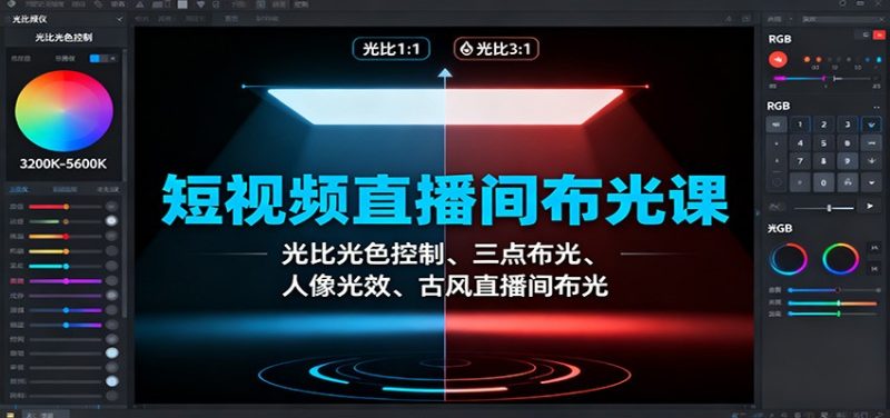 短视频直播间布光课：光比光色控制、三点布光、人像光效、古风直播间布光祝你网-副业赚钱-互联网创业-资源整合祝你网