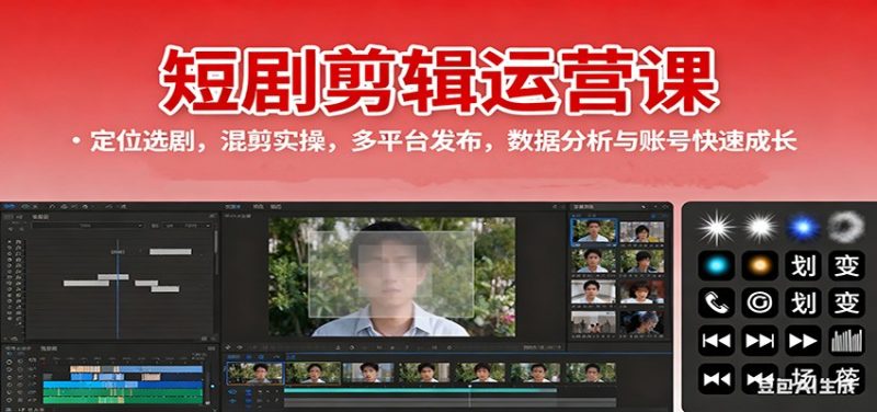 短剧剪辑运营课：定位选剧，混剪实操，多平台发布，数据分析与账号快速成长祝你网-副业赚钱-互联网创业-资源整合祝你网