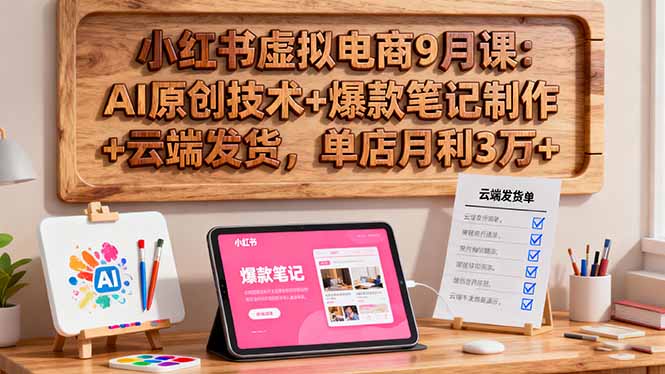 小红书虚拟电商9月课：AI原创技术+爆款笔记制作+云端发货，单店月利3万+祝你网-副业赚钱-互联网创业-资源整合祝你网