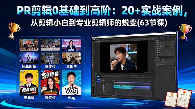 PR剪辑0基础到高阶：20+实战案例，从剪辑小白到专业剪辑师的蜕变(63节课祝你网-副业赚钱-互联网创业-资源整合祝你网